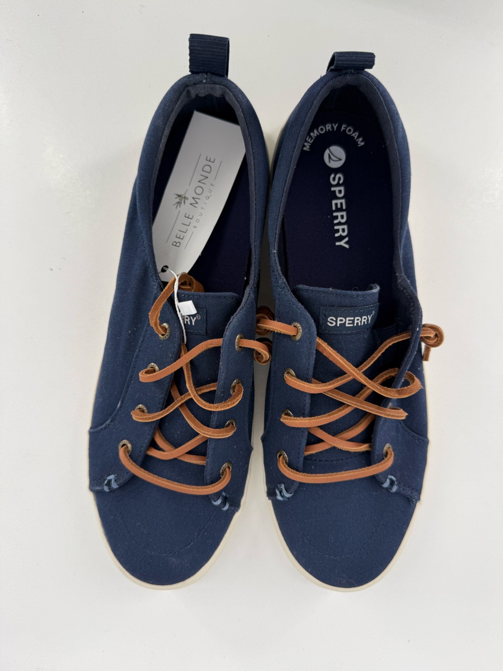 Sperry Navy Canvas Boat Shoes with Tan Laces